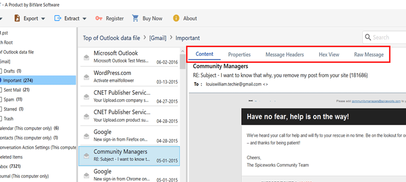 Preview Outlook mails data
