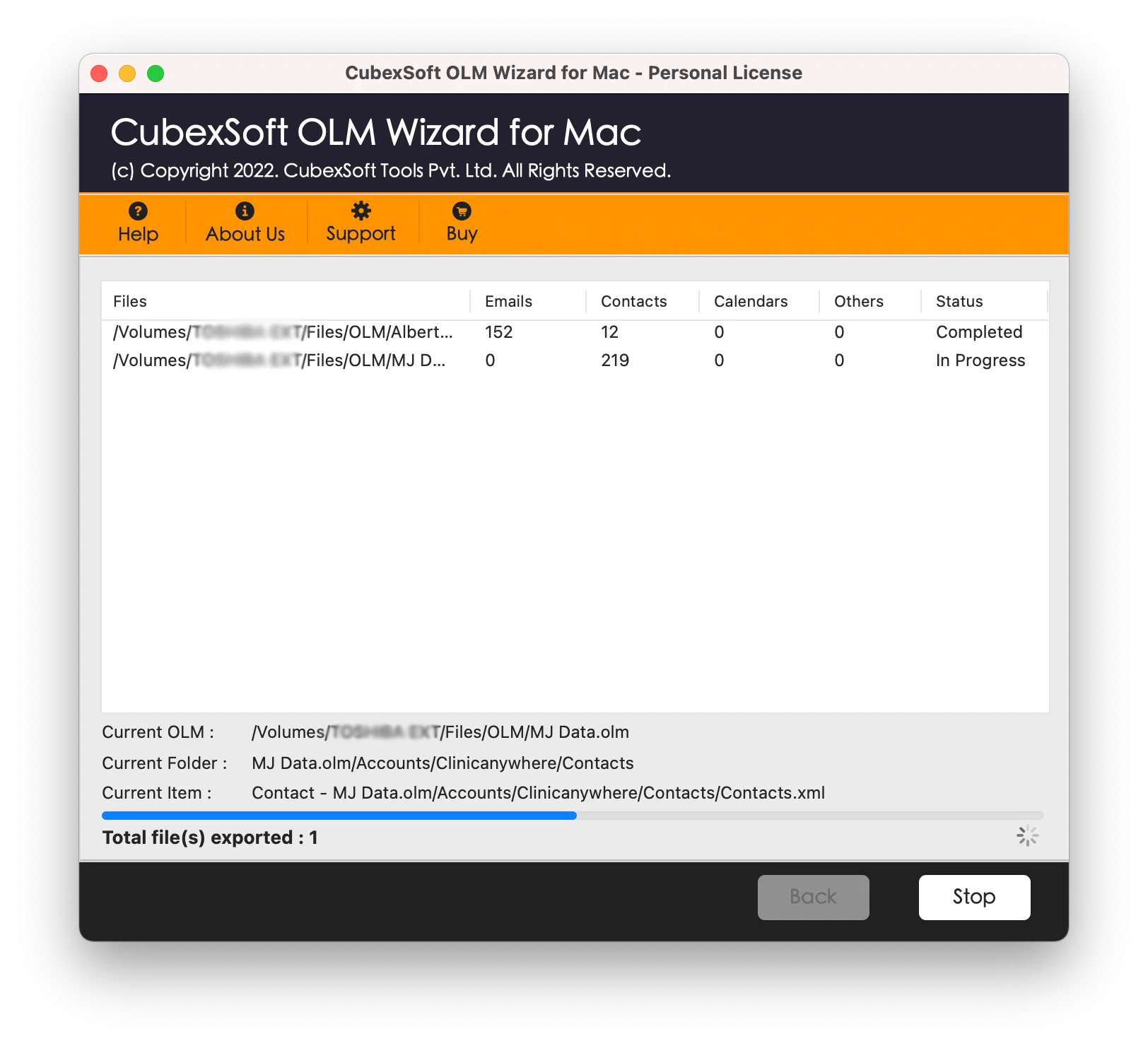 click export to start process