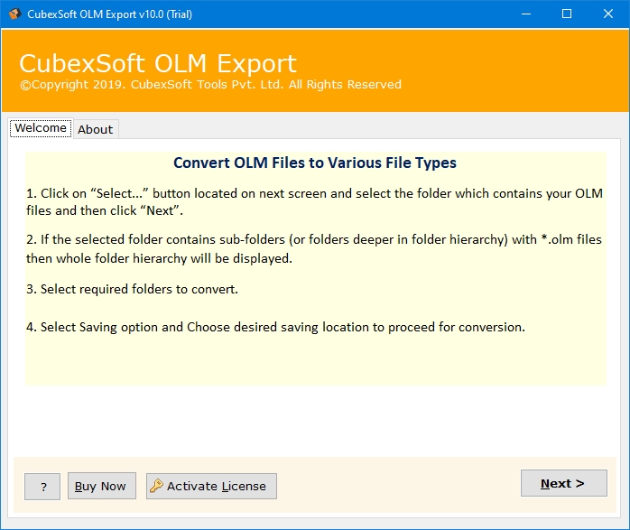 launch software and choose OLM files